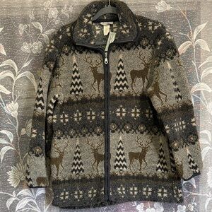 Vintage Northern Isles fleece Sherpa Jacket with Deer Pattern 🦌